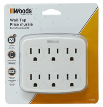 Load image into Gallery viewer, Woods 41196 6-Outlet Wall Tap with Phone Cradle